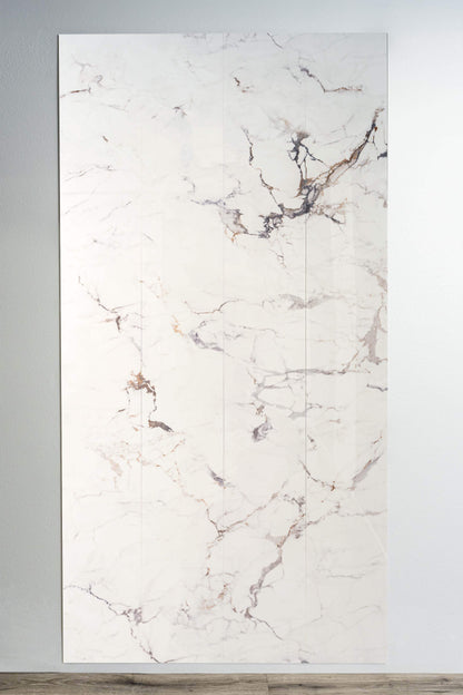 Kitchen Wall Panels, Capraia Bianco Marble Effect Wall Panels, High Gloss