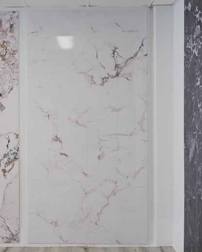 Kitchen Wall Panels, Capraia Bianco Marble Effect Wall Panels, High Gloss